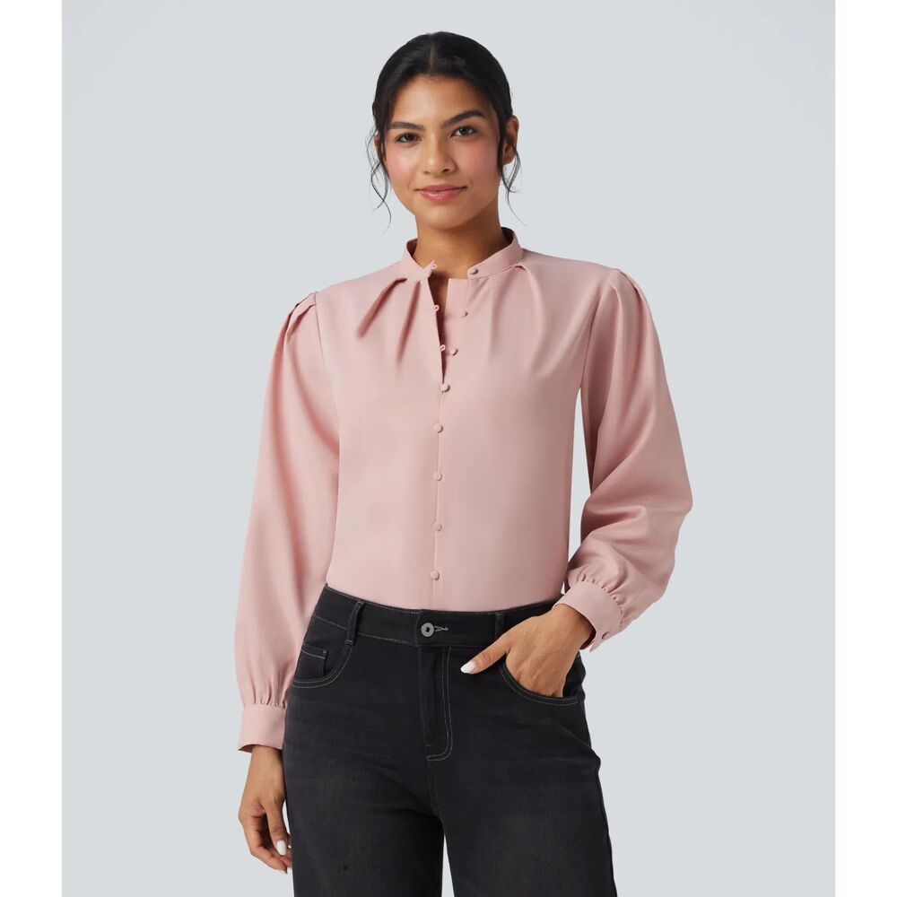 Stand Collar Long Sleeve Casual Shirt ***XL*** Light Elegant Pink